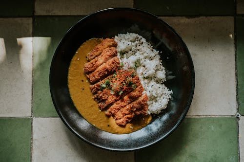 Close-up of a Chicken Curry Katsu Dish