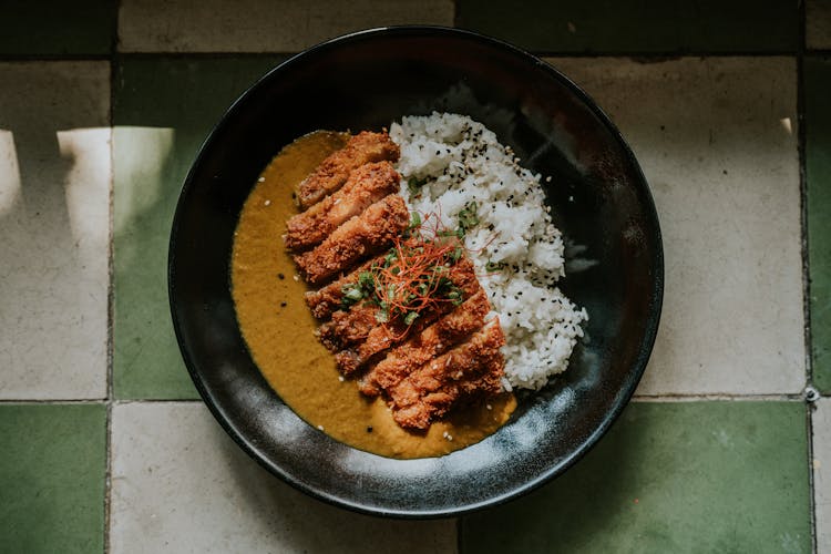 Close-up Of A Chicken Curry Katsu Dish