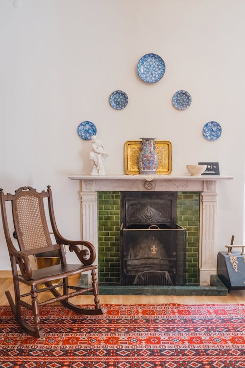 Rocking Chair near Fireplace in Cozy Home