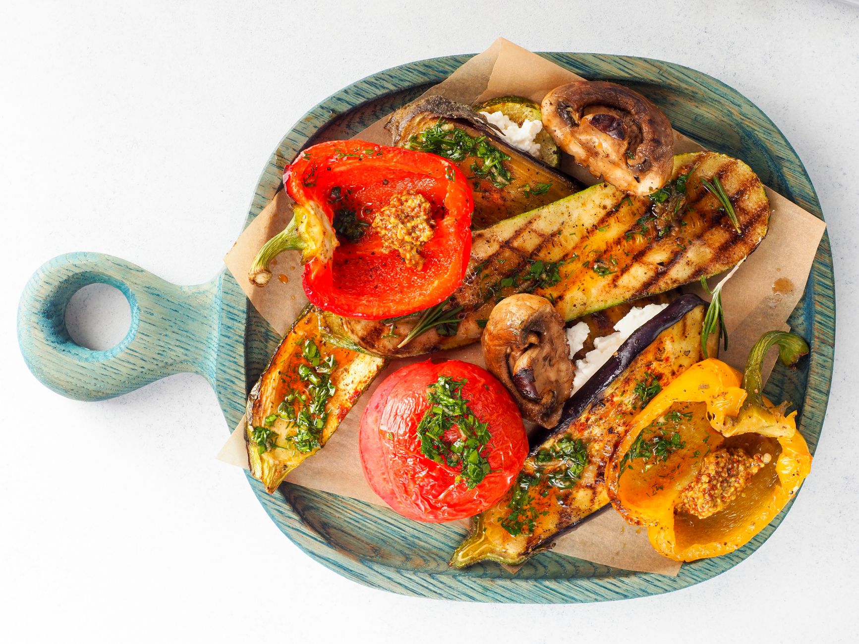 Grilled vegetables sizzling on a medium-high heat grill