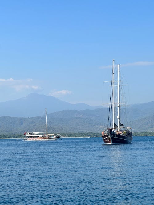 View of Large Sailboats on the Sea 