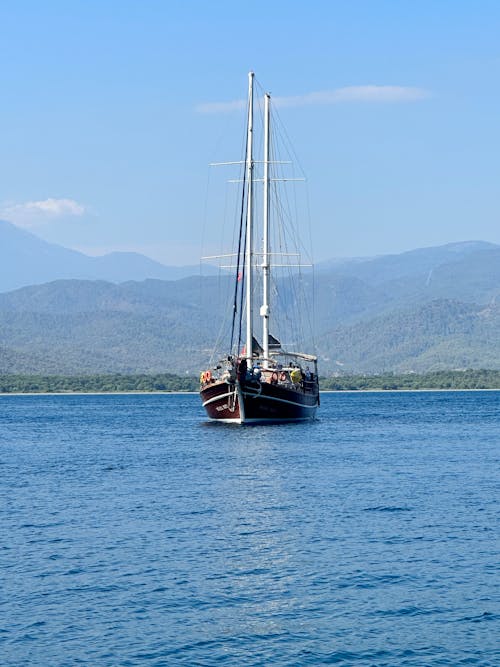 View of a Large Sailboat on the Sea 