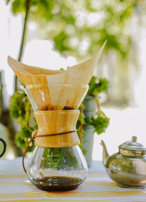 Free Coffee in a Glass Coffee Dripper with a Filter  Stock Photo