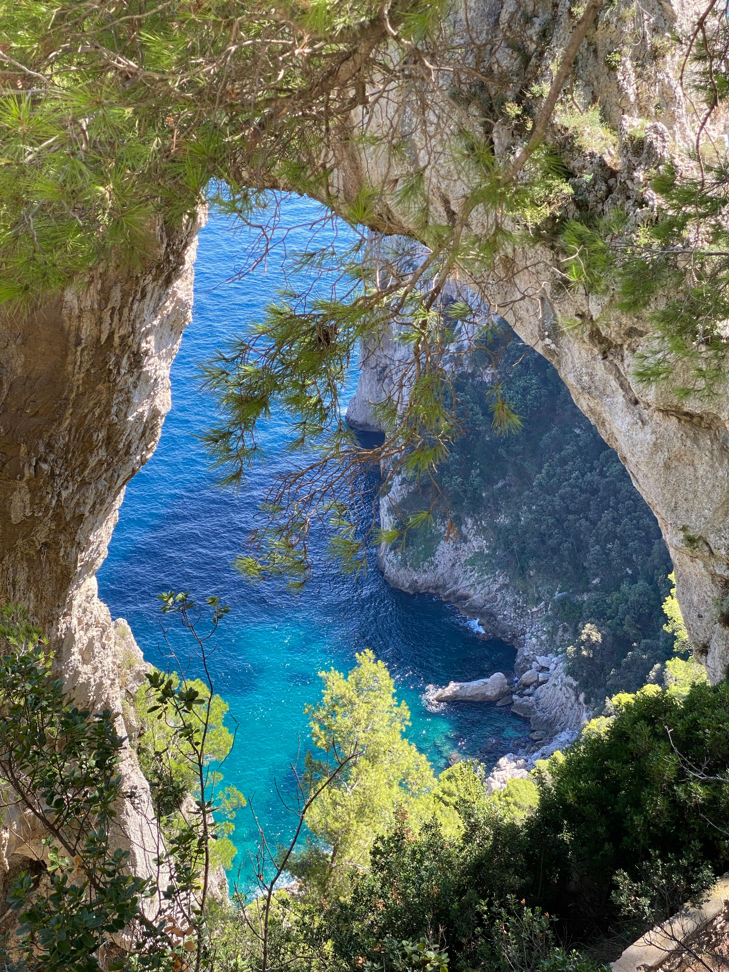 Arco Naturale, Natural Arch on Coast of Capri Island, Italy Stock