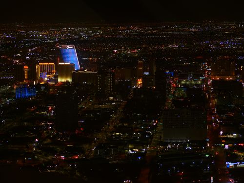 Free A captivating aerial view of Las Vegas' illuminated skyline at night, capturing its vibrant urban energy. Stock Photo