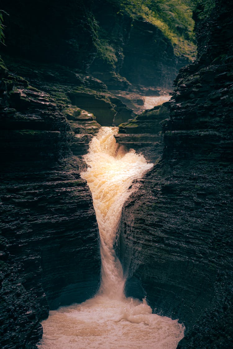 Waterfall On Rocks In Nature