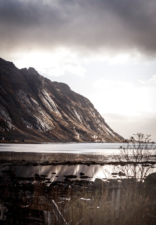 Mountains and Lake under a Dark Cloud 