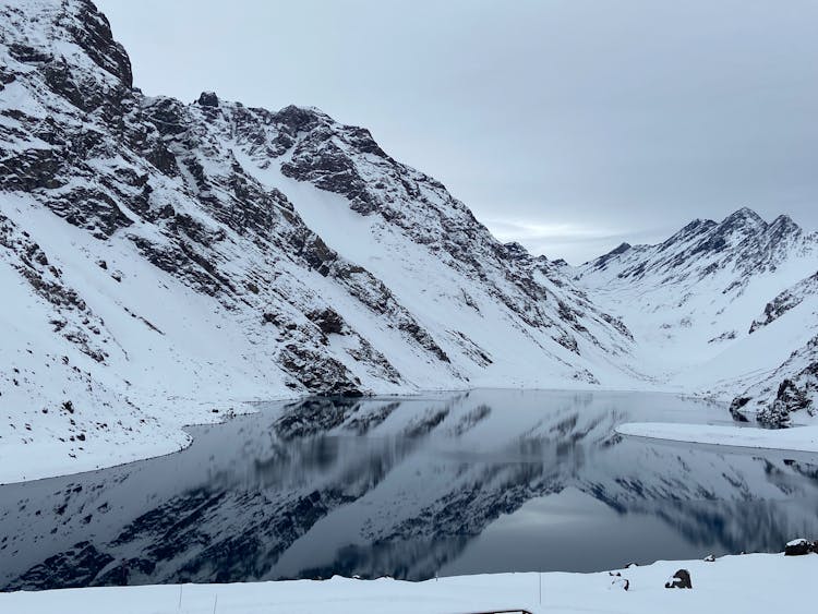 Hills Around Lake In Winter 