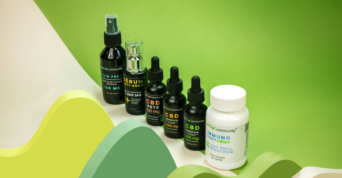 CBD oils and skincare products arranged against a vibrant green backdrop, highlighting clean beauty. CBD oils and skincare products arranged against a vibrant green backdrop, highlighting clean beauty.
