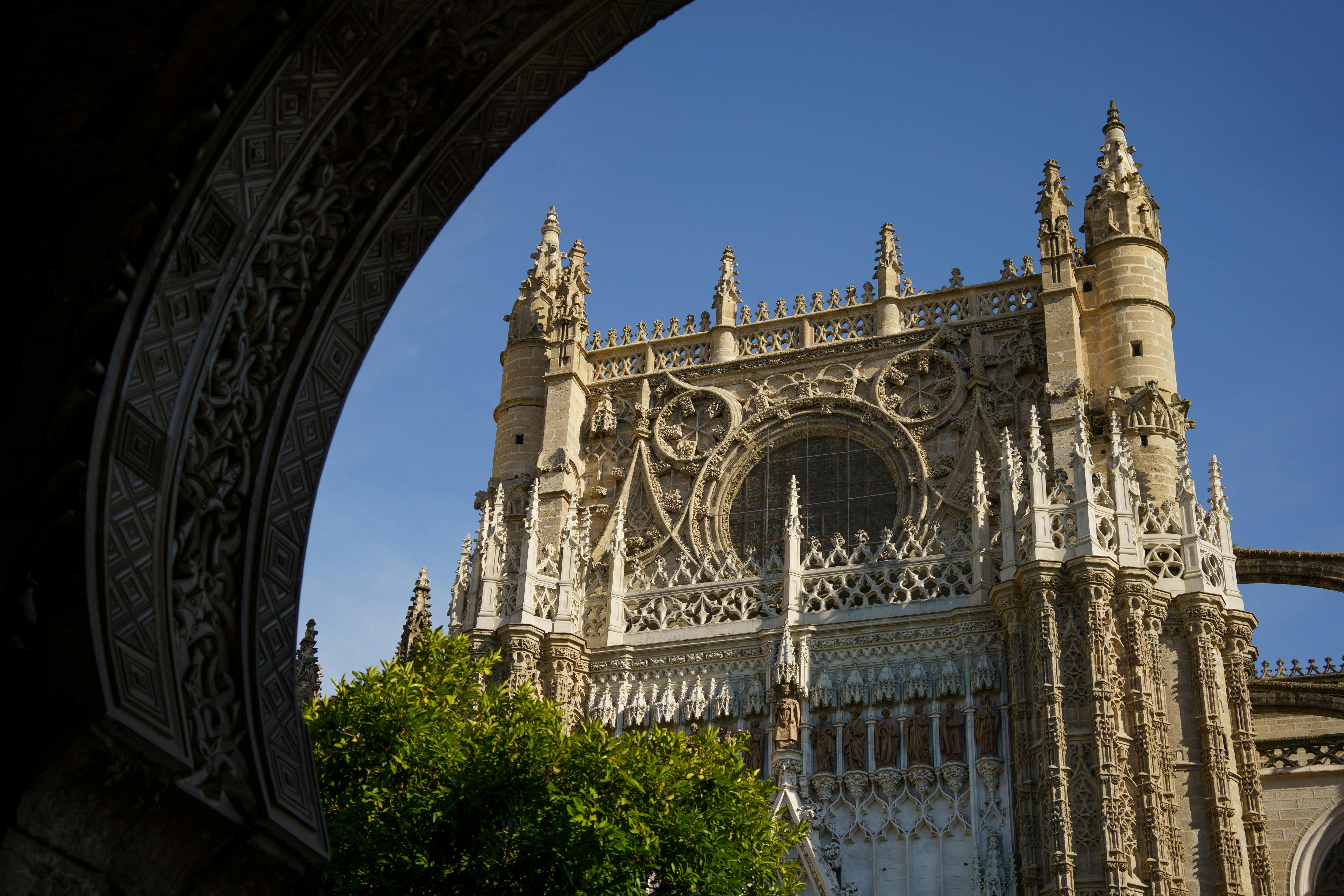 Free Ornate Gothic Facade of Cathedral of Seville, Spain Stock Photo