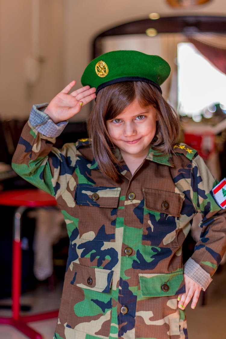 Smiling Girl In Military Uniform