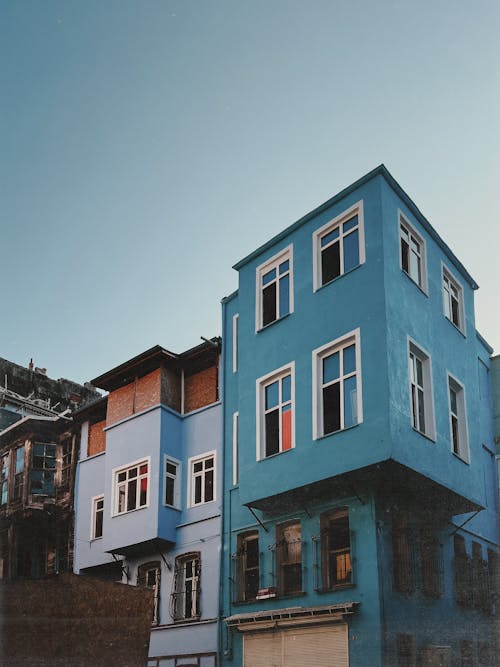 Facade of Historical Turkish Houses with Colorful Exteriors 