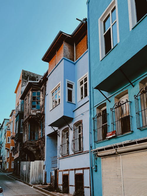 Facade of Historical Turkish Houses with Colorful Exteriors 