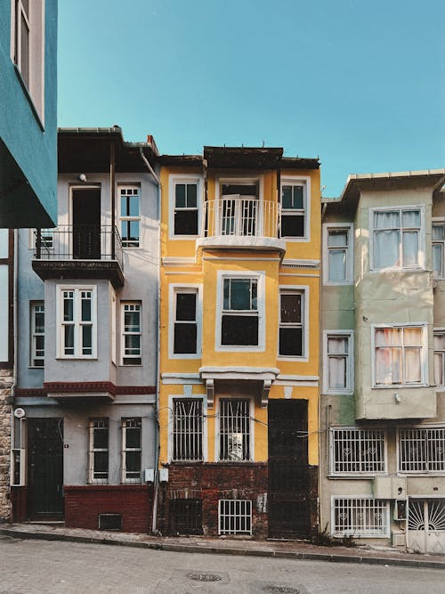 Facades of Historical Turkish Houses with Colorful Exteriors 