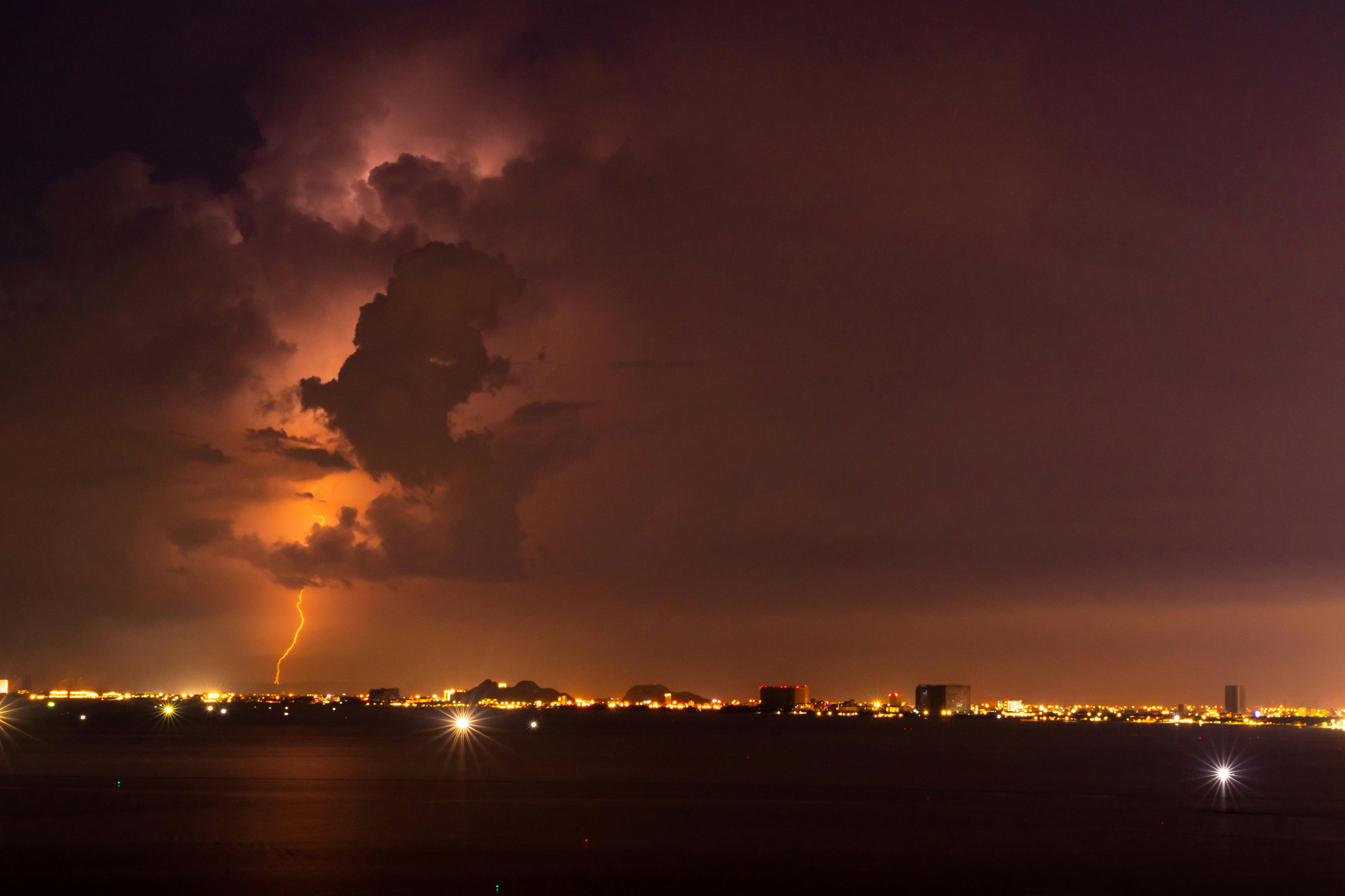 lightening in the night sky