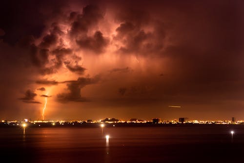 Storm Clouds and a Lightening in the Night Sky 
