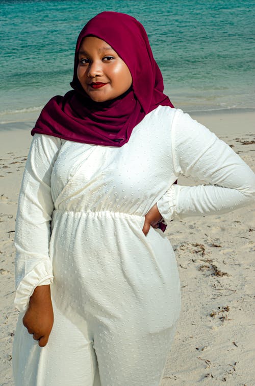 Portrait of Woman in Hijab on Beach