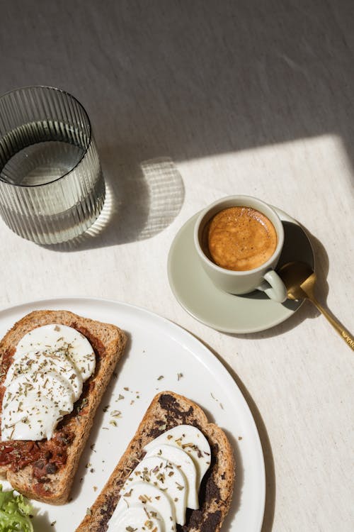 Free Breakfast with Coffee and Water Stock Photo