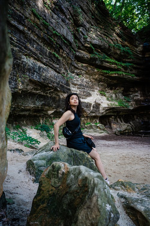 Hiker against Majestic Rock Formation