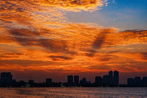 Golden Sky over Seashore and City