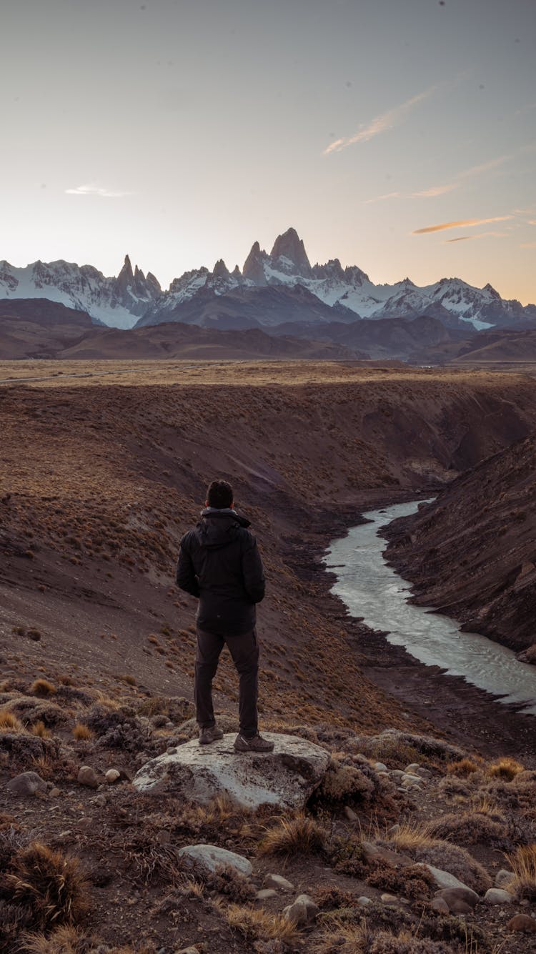 Man In Mountains In Winter