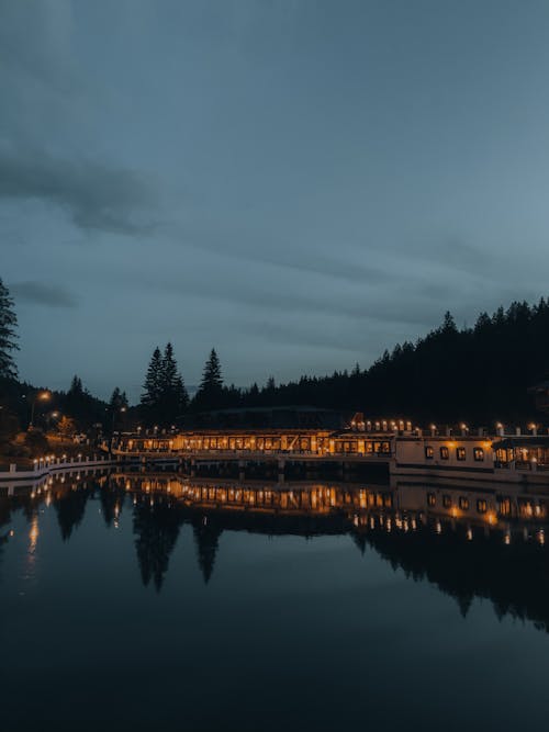 Foto d'estoc gratuïta de arbres, edificis, llac