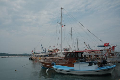 Tourist Boats Under the Turkish Flag Moored in the Marina