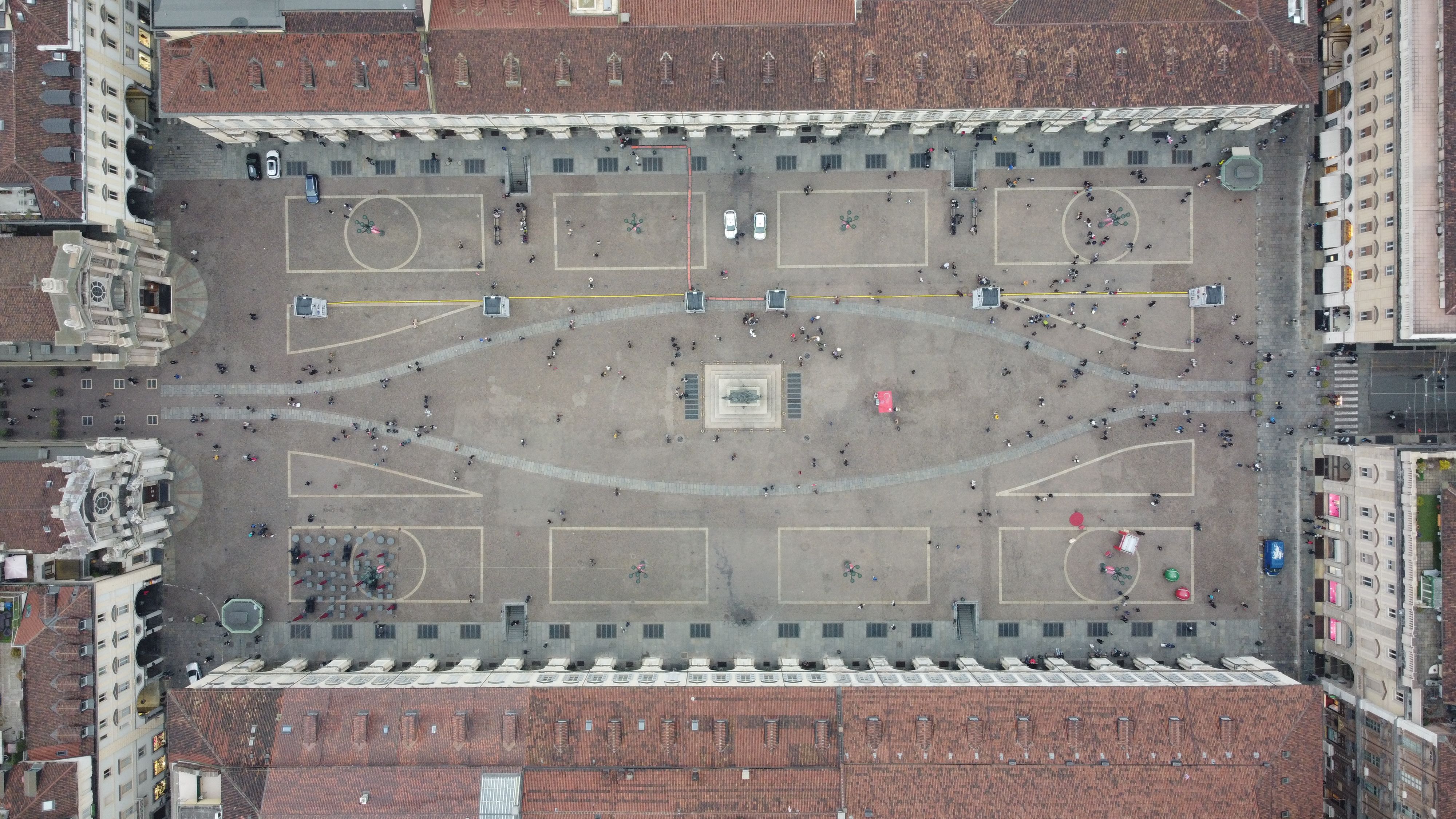 Baroque arcades and churches at Piazza San Carlo in Turin