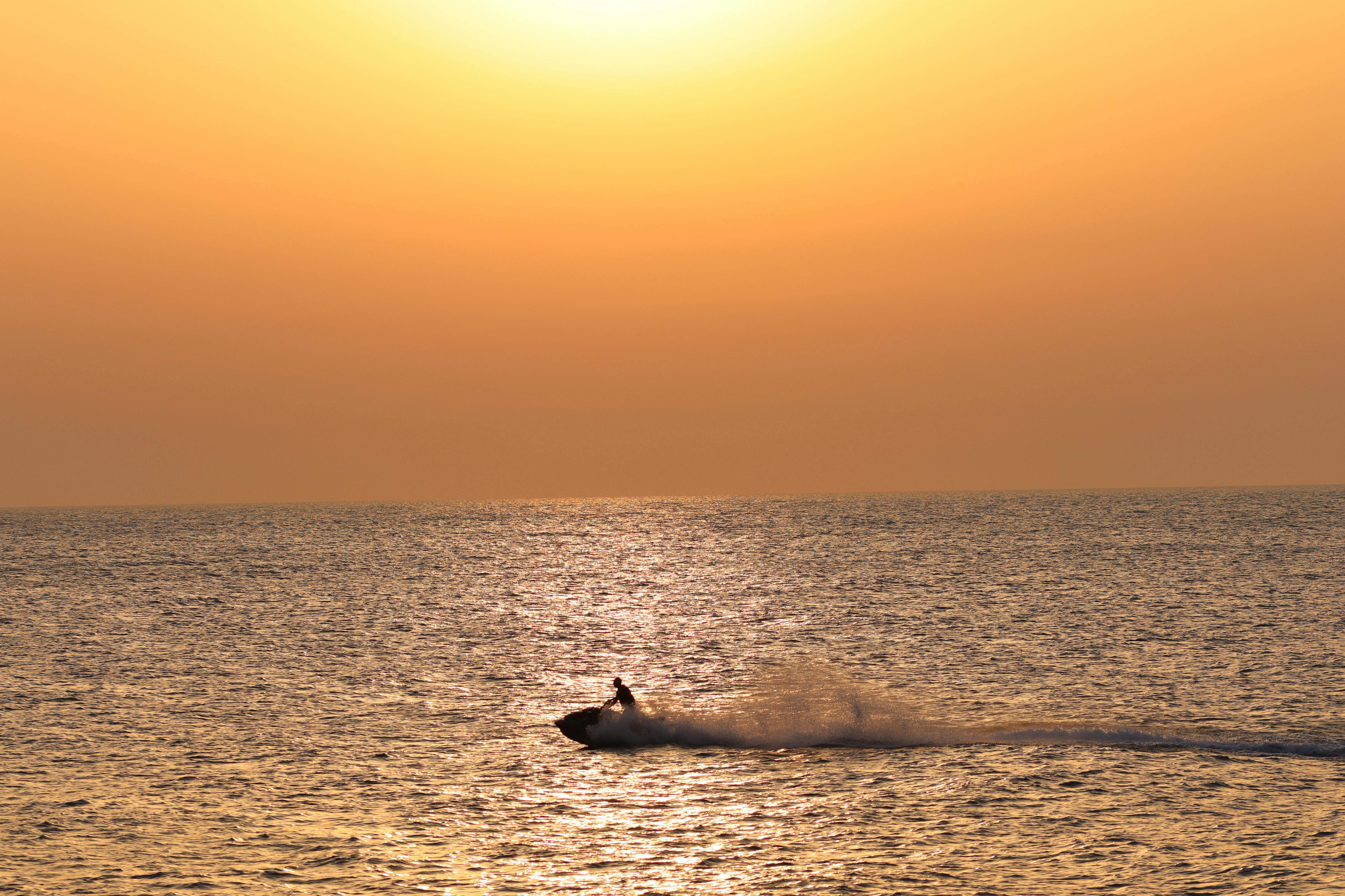 Enjoy a serene jet ski ride on the ocean at sunset in Şile, İstanbul, Türkiye. Perfect for adventure