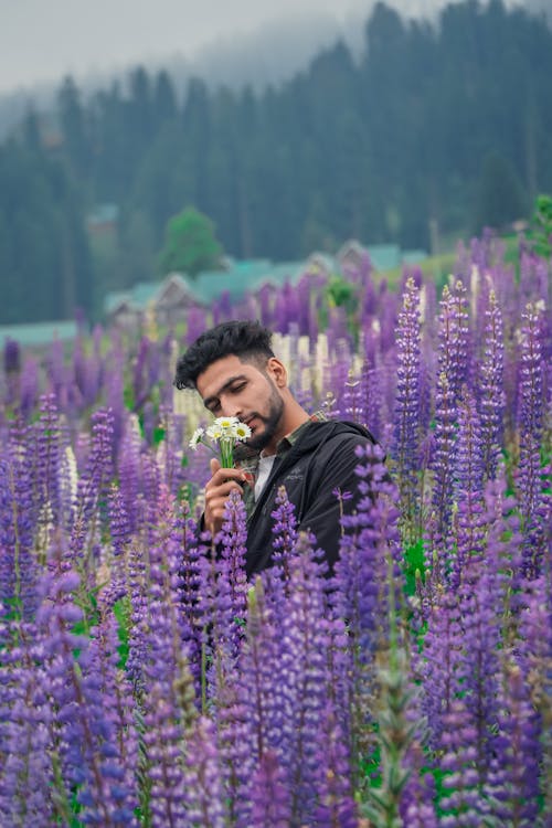 Man Among Lavender Flowers