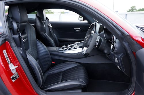Mercedes-AMG GT Interior with Black Leather Upholstery and Steering Wheel on the Right Side