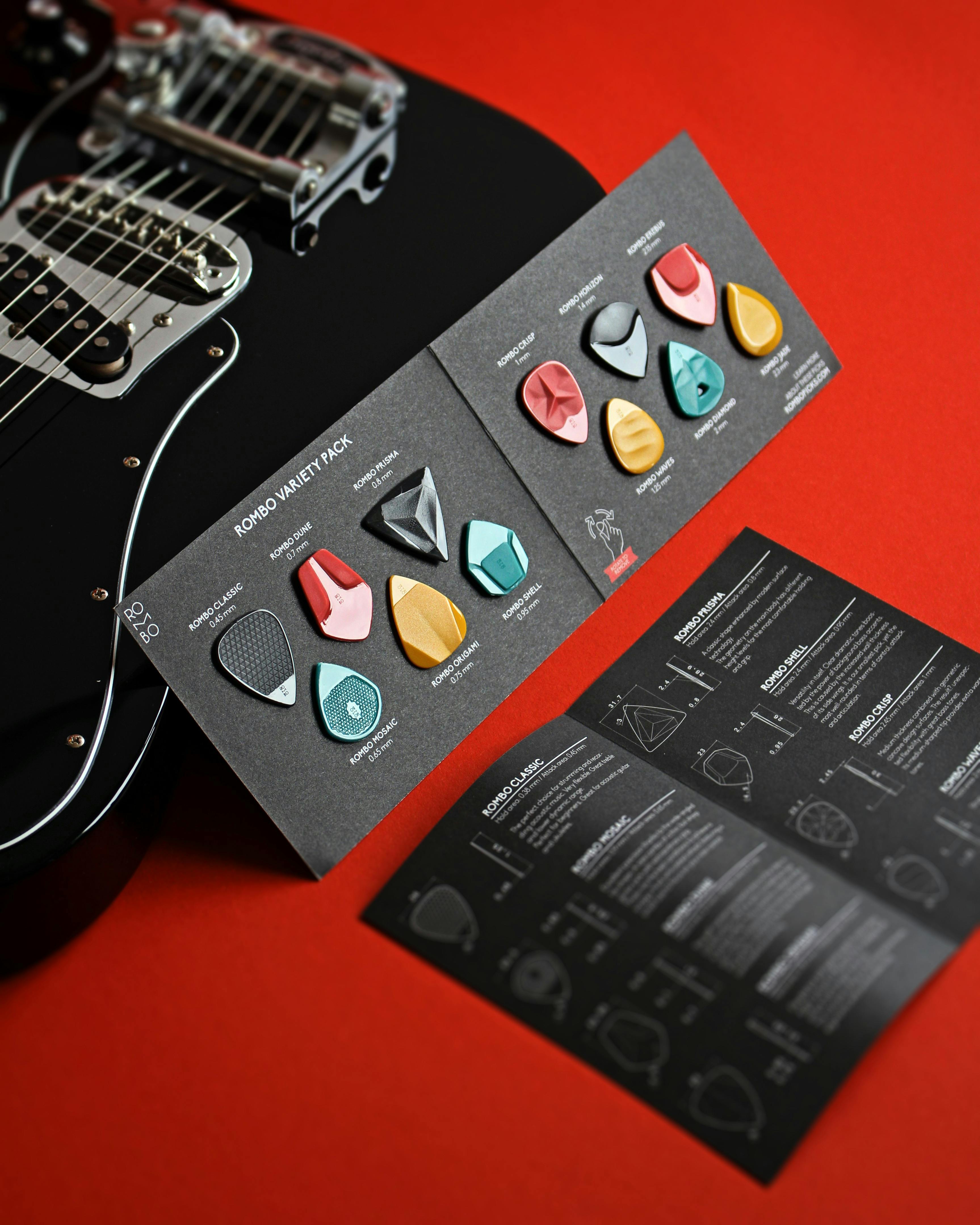 guitar pick variety pack with different thicknesses and shapes · Free