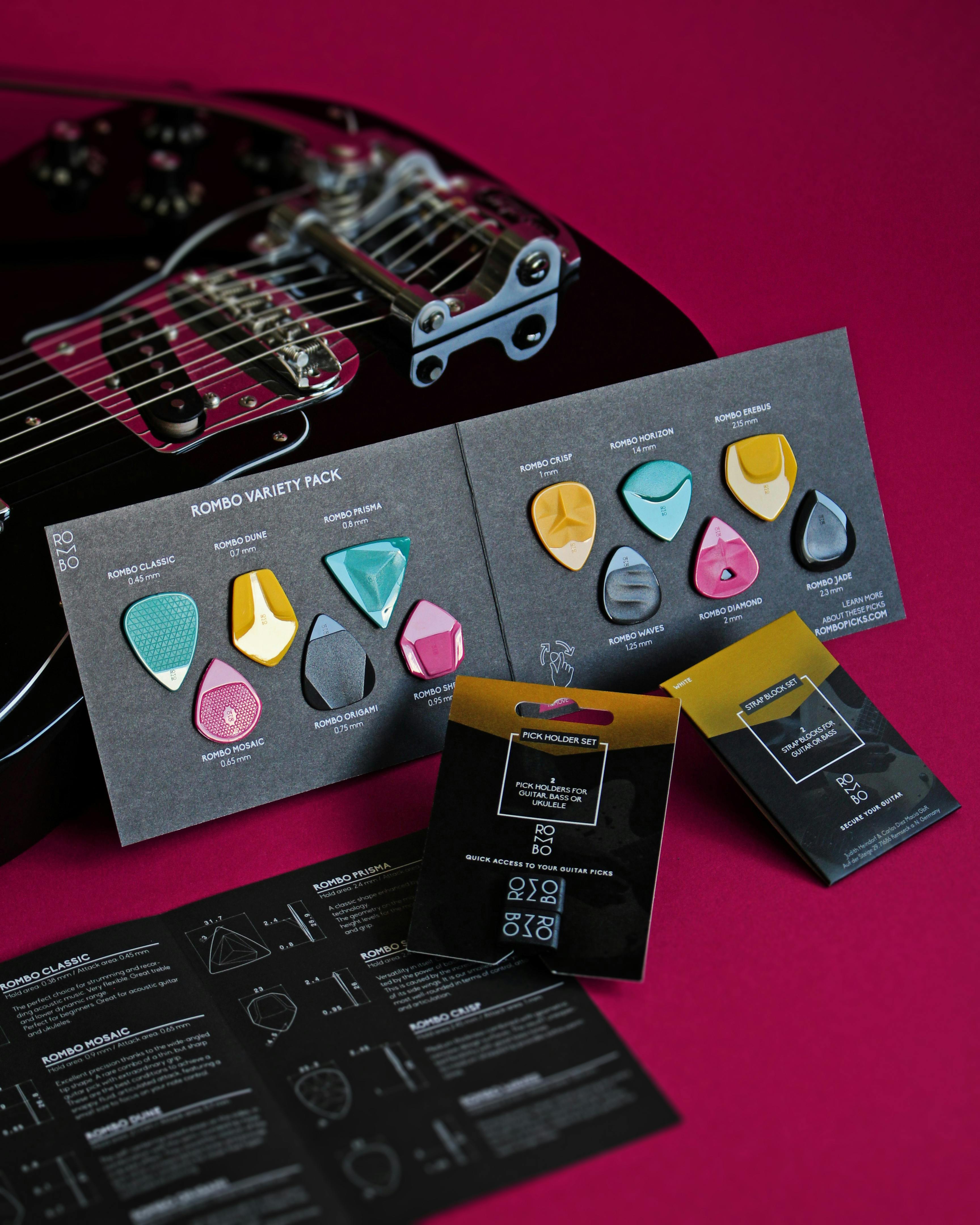 guitar pick variety pack with different thicknesses and shapes · Free