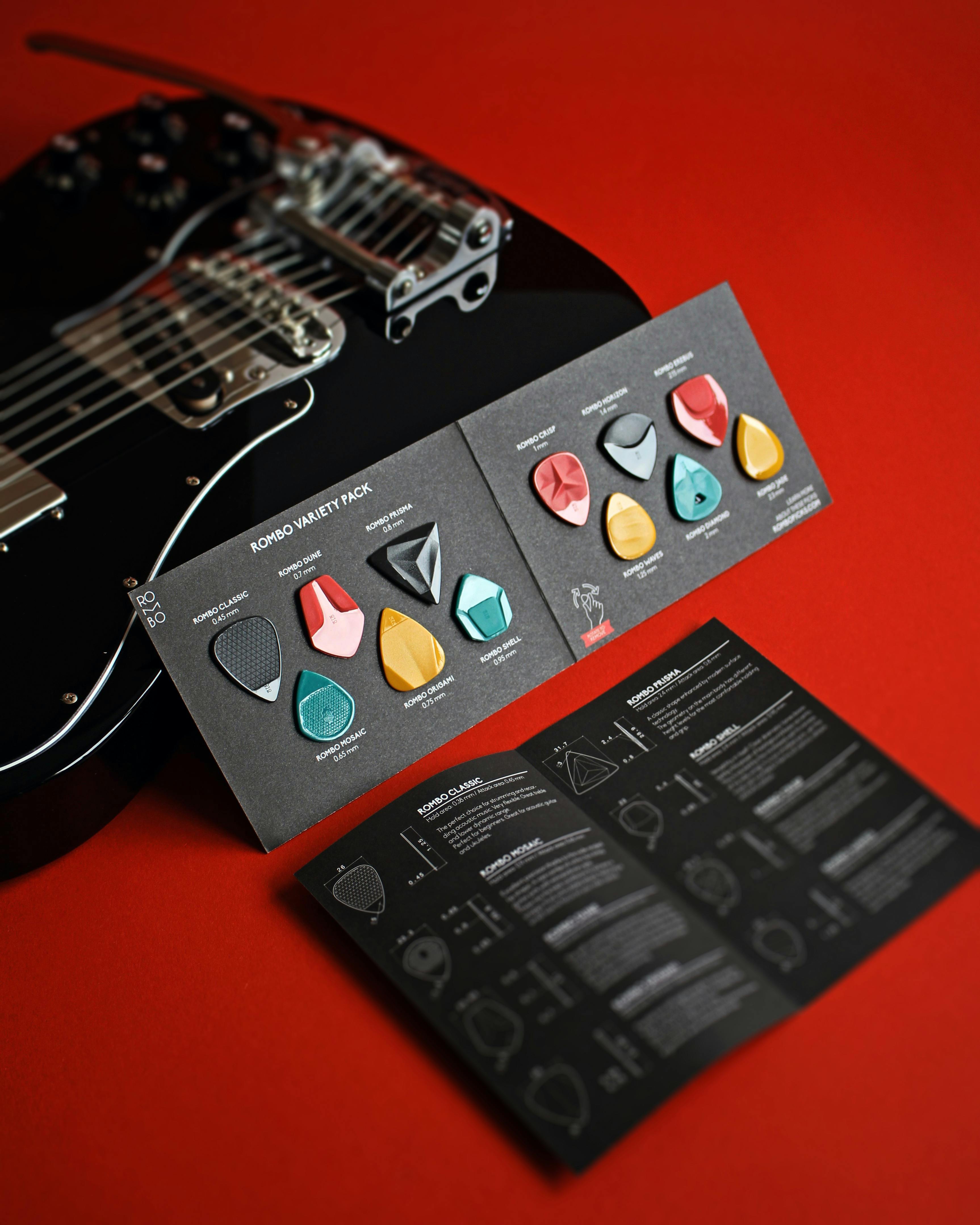 guitar pick variety pack with different thicknesses and shapes · Free