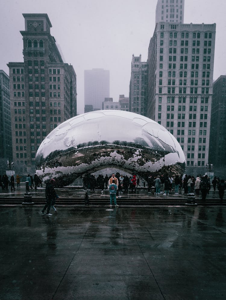 The Cloud Gate Sculpture In Downtown Chicago, Illinois