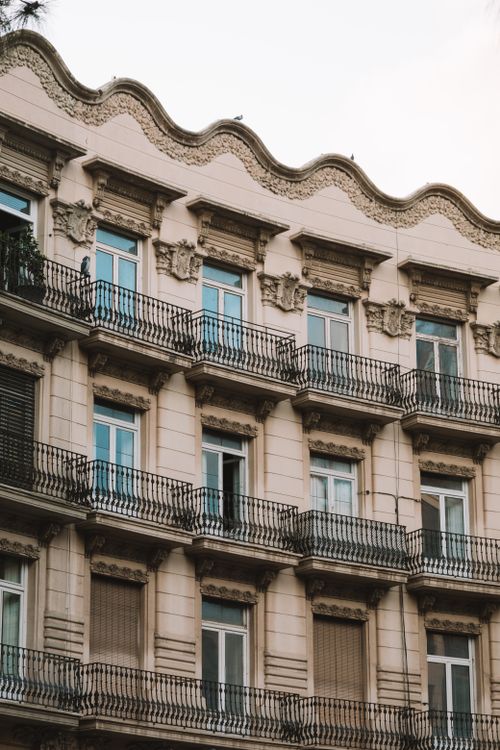 Free Ornate historic architecture of an apartment building in Valencia, showcasing classic European design. Stock Photo