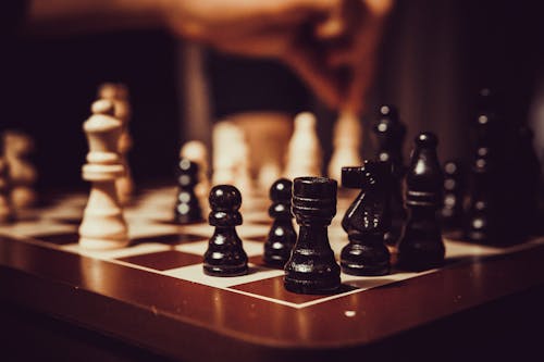무료 체스 보드에 흑인과 백인 체스 조각 스톡 사진