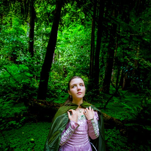 Fantasy Princess Standing and Admiring the Forest in Muir Woods