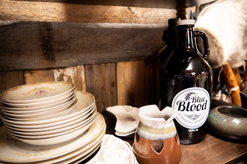 Free stock photo of antique dishes, antiques, blue blood brewing company