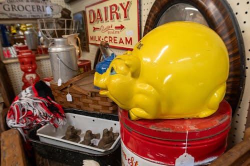 Free stock photo of antique shop, blanket, ceramic pig