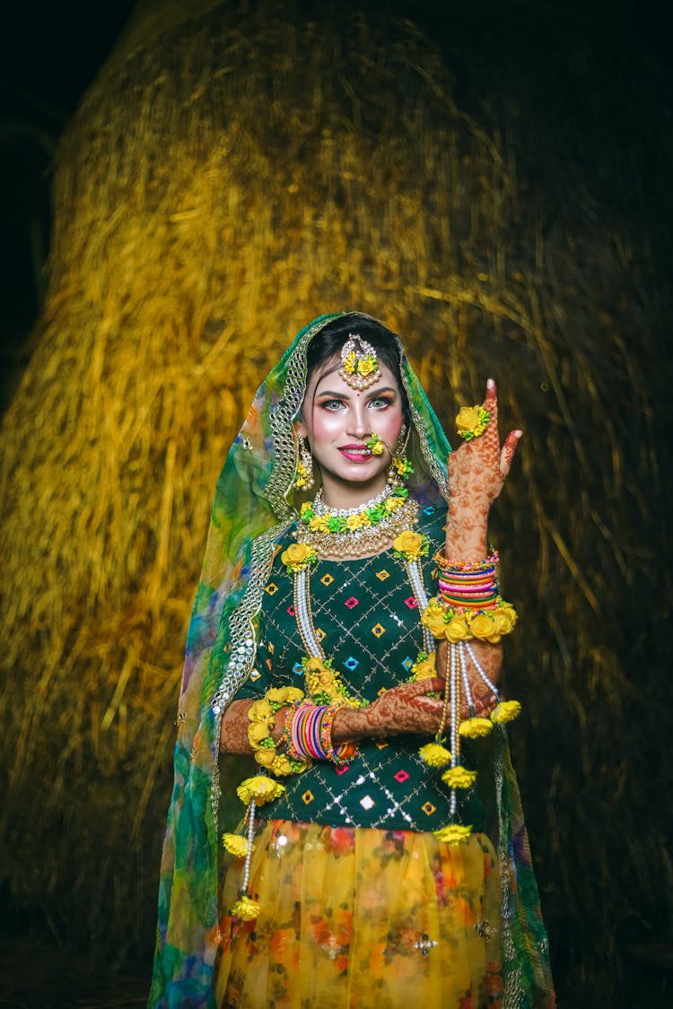 Woman Posing In Traditional Indian Wedding Attire