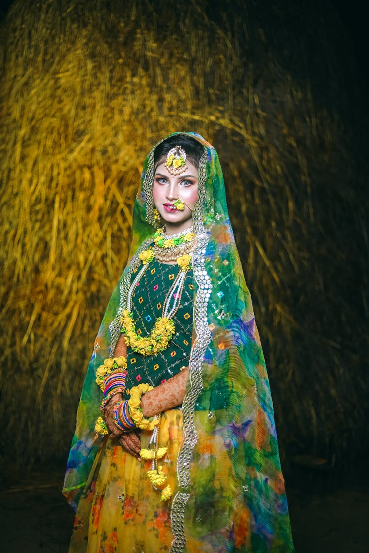 Portrait Of Bride In A Traditional Indian Wedding Dress 