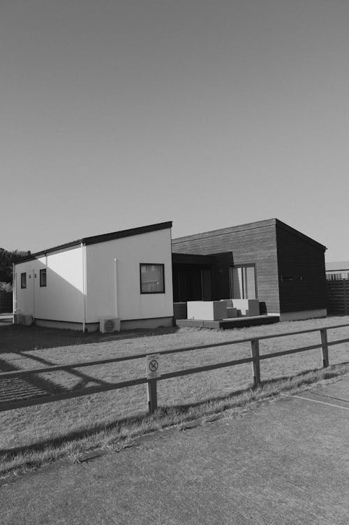 House in Village in Black and White