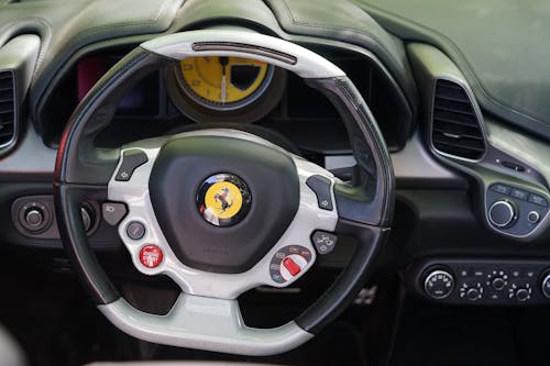 Steering Wheel and Dashboard of a Ferrari 458 Italia