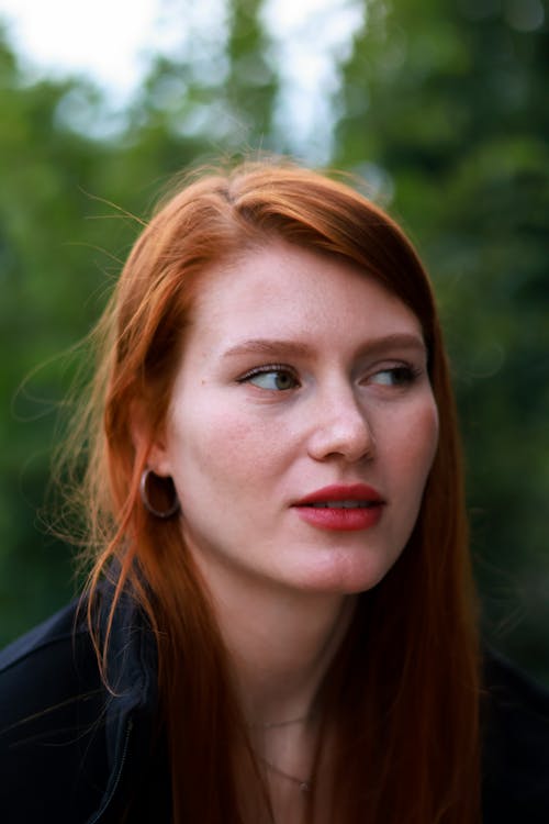 Redhead Woman with Red Lips