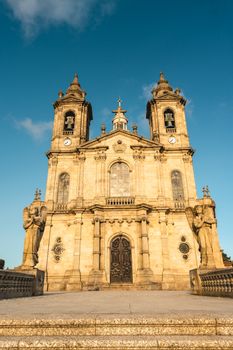 Stunning view of the iconic Sameiro Sanctuary in Braga, Portugal, captured during golden hour.