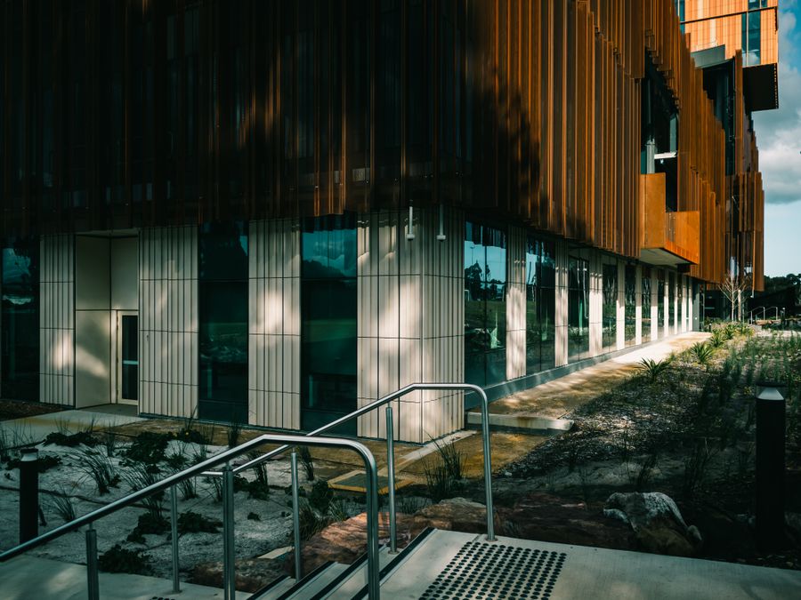 Modern commercial office building exterior representing businesses served by Wheeling Pest Control