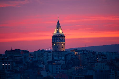 Red Sky over Galata Tower at Dusk