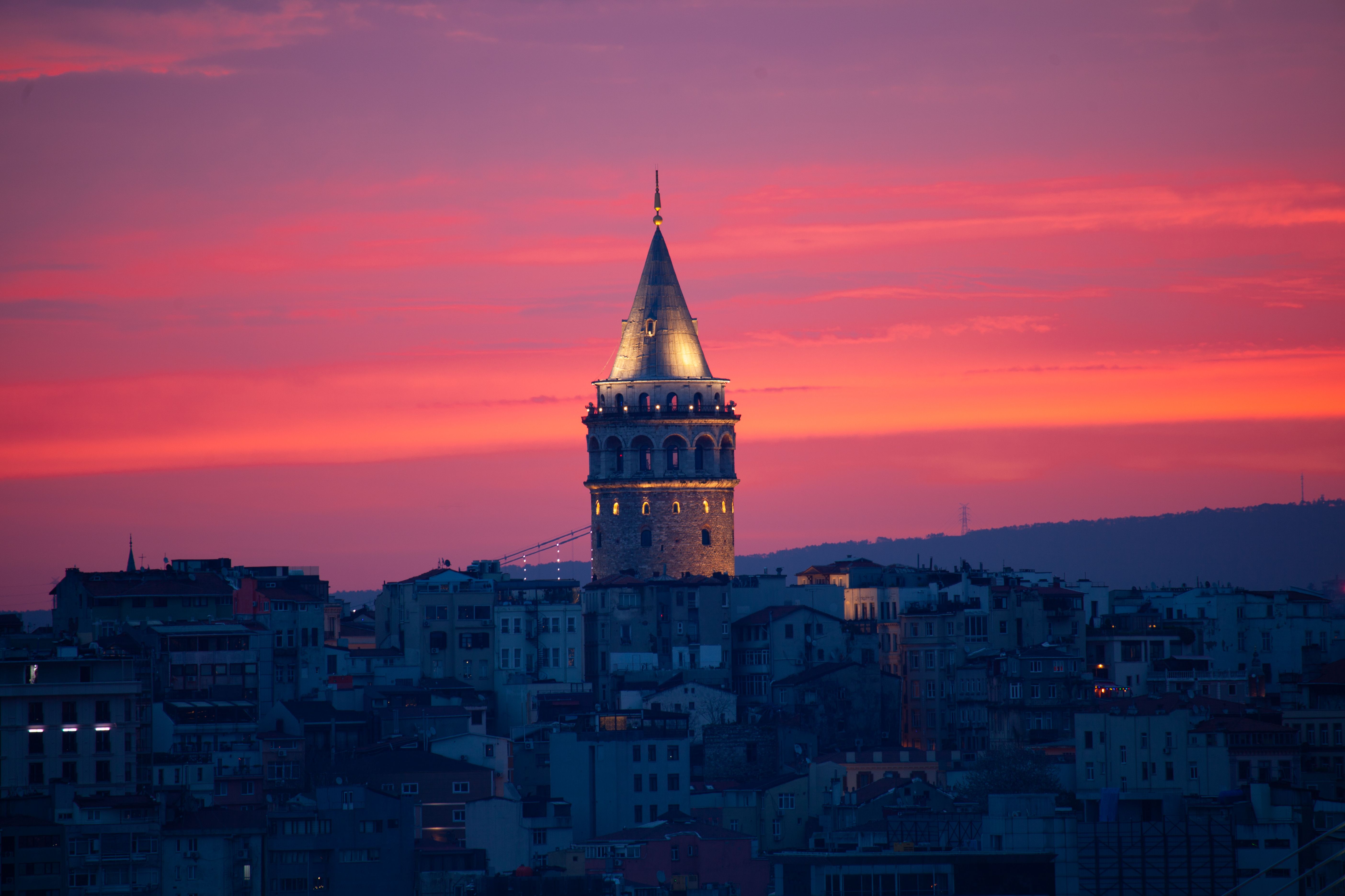 Red Sky over Galata Tower at Dusk · Free Stock Photo