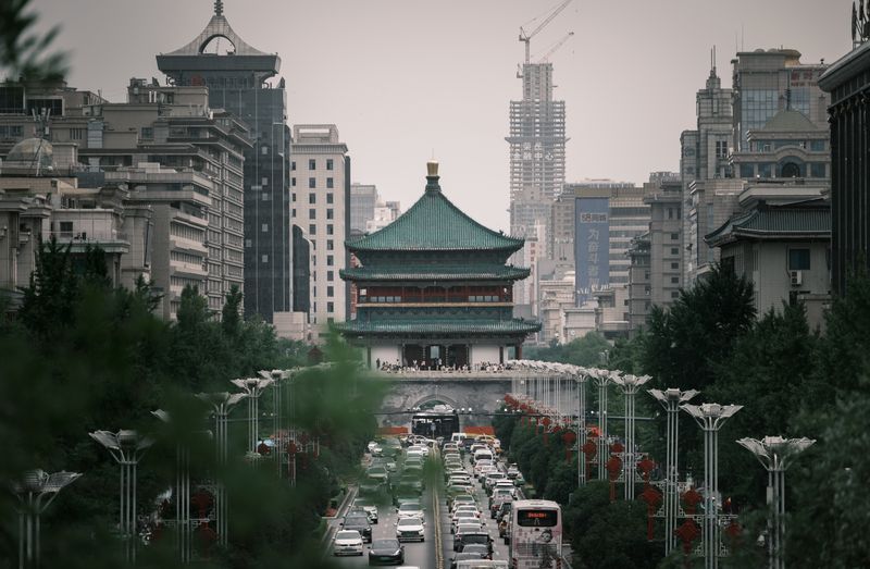 Xi'an Bell Tower framed by the city skyline